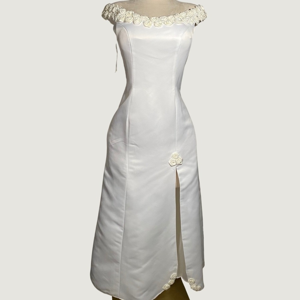 VTG 1997 Eden Bridals White Satin Rose Applique Corset Wedding Gown Vintage - 12